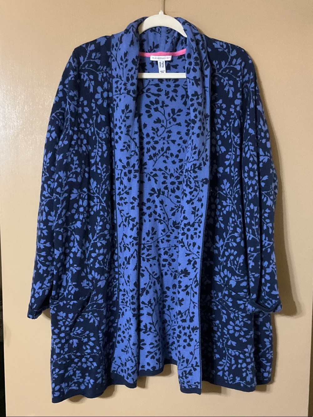 Isaac Mizrahi Navy and Periwinkle Floral Open-Front Cardigan